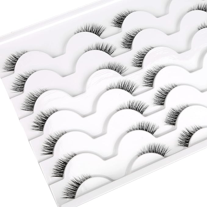 Half False Eyelashes with Clear Band Wispy Cat Eye Look Natural Short Small 3/4 Accent Lashes Faux Mink Fake Eyelash Strips 14 Pairs Pack