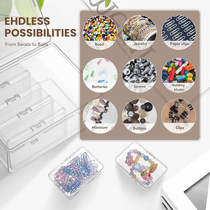 Large Plastic Storage Boxes, 6 Clear Containers with Hinged Lids, for Playing Cards, Trading Cards, Photos, Arts & Crafts Supplies, Jewelry (16 Labels) – Fits Standard Cards