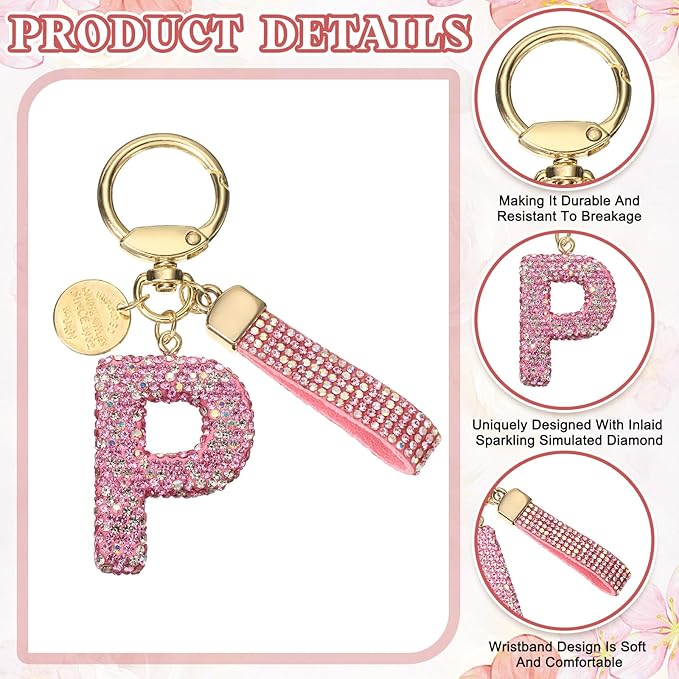 PATIKIL Initial Letter Keychain, Cute Sparkly Rhinestone Key Chain Alphabet Charm for Car Keys Handbags Purse