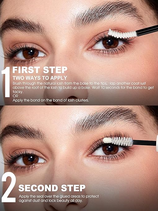 Clear Lash Cluster Glue Bond and Seal Waterproof 150H Super Strong Hold Long-Lasting for Eyelash Clusters Extensions Kit DIY Self Adhesive 2 in 1 Individual Lash Glue Clear Bonder & Sealant