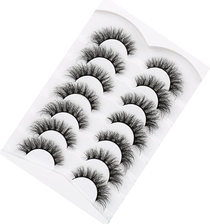 Pooplunch Cat Eye Lashes False Eyelashes Volume Thick Crossed 16MM Wispy Curly Fluttery Faux Mink Lashes 8D Fake Eyelash Strips 7 Pairs Pack