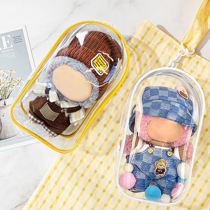 2-Pack Clear Figure Display Bag for 17cm Dolls – Doll Pouch with Keychain, Portable & Dustproof Carrying Case for Funs Collectibles