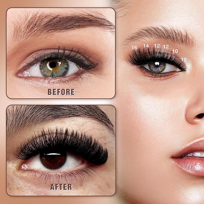 AILAISHI Lash Clusters Kit, DIY Cluster Eyelash Extensions 14‑20mm, 200D, 120pcs Fluffy D Curl Natural Lashes with Bond & Seal,Remover,Tweezers – Fake Cat Eye Individual Clusters