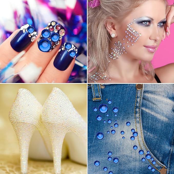 Jollin 288pcs Flatback Rhinestones Glue Fix Crystal Glass Diamantes Gems for Crafting Nail Art Crafts Decorations Clothes Shoes 7.2 mm (ss34, Sapphire)