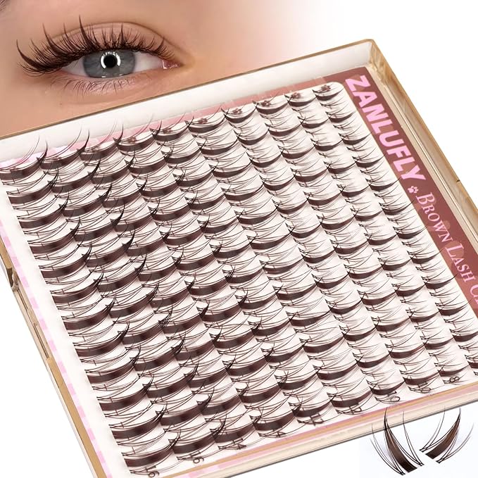 Brown Lash Clusters Natural Manga Eyelash Clusters Wispy Fairy Cluster Eyelash Extensions Clear Band Individual Lashes Dark Brown Cluster Lashes 8-16mm C Curly Lash Extension by ZANLUFLY