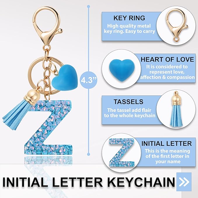 Alphabet Initial Letter Keychain Cute Heart Resin - Letter Keychain for Backpack Charms - Initial Keychains for Women