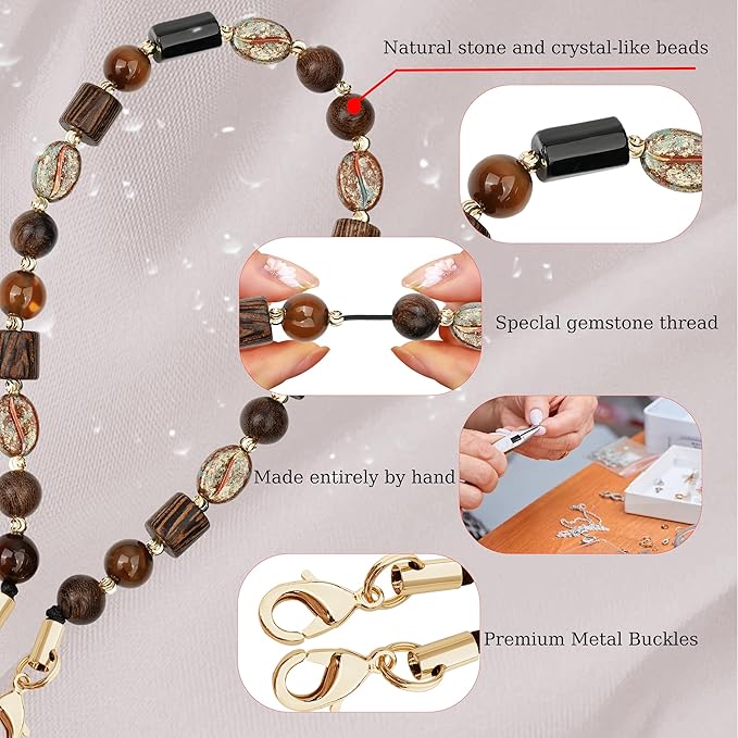 Marble Beaded Phone Wrist Strap,Detachable Phone Bracelet Strap with Tether Tab,Hands-Free Wristlet Strap (Brown)