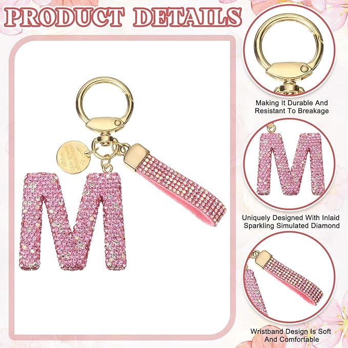 PATIKIL Initial Letter Keychain, Cute Sparkly Rhinestone Key Chain Alphabet Charm for Car Keys Handbags Purse