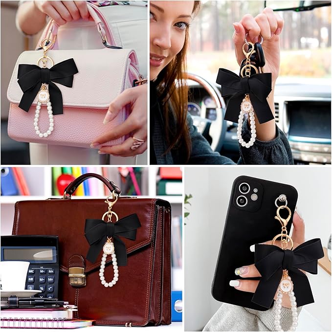 Joez Wonderful Pearl Bow Keychain, Cute Pink Bowknot & Pearl Keyring Charms, Aesthetic Keychain
