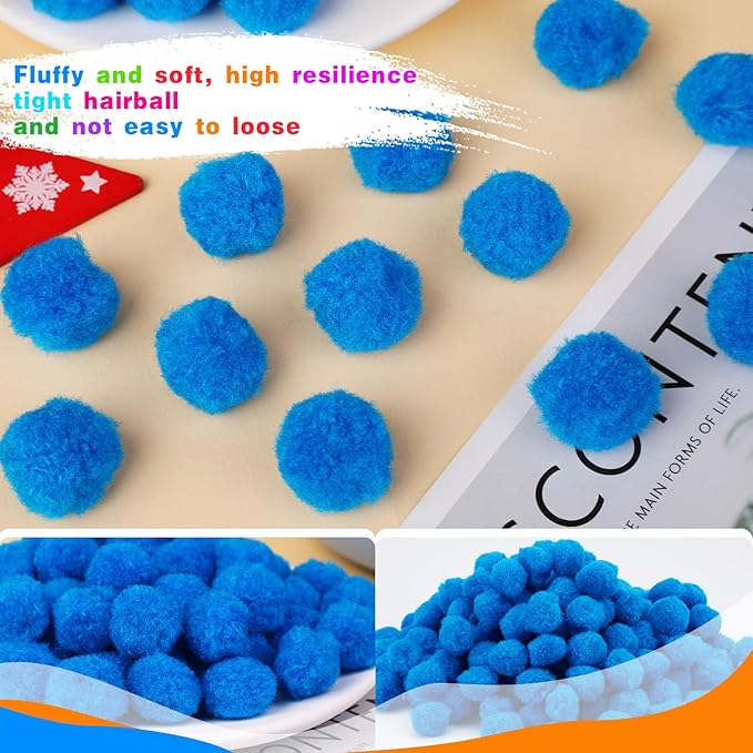 MORFEN 150 Pieces Pom Poms, 1 Inch Blue Craft Pom Poms, Fuzzy Pompom Puff Balls, Small Pom Pom Balls for DIY Arts and Crafts Projects, Home Decorations