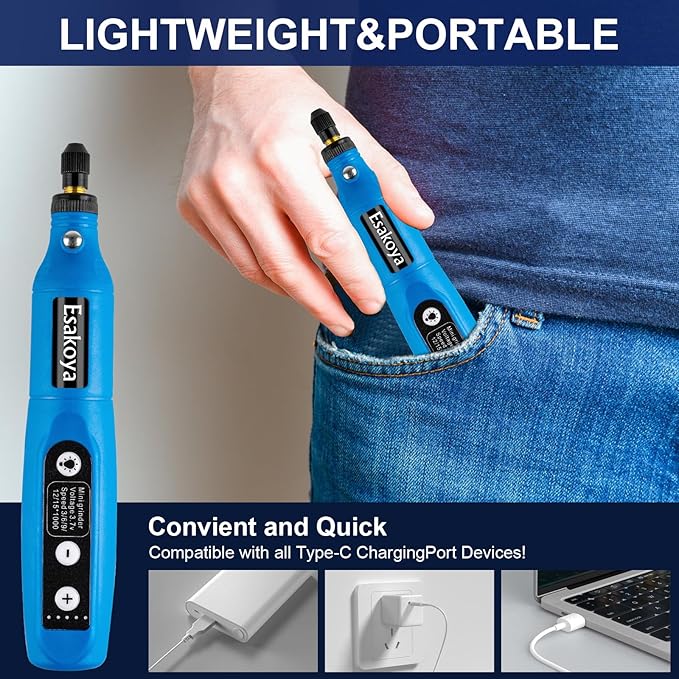 Cordless Rotary Tool, Mini Power Rotary Kit with 75 Accessories, 5 Variable Speed & 3.7v Type-C Charging Engraving Rotary Tool for Engraving, Sanding, Polishing, Drilling, Grinding, DIY Crafts