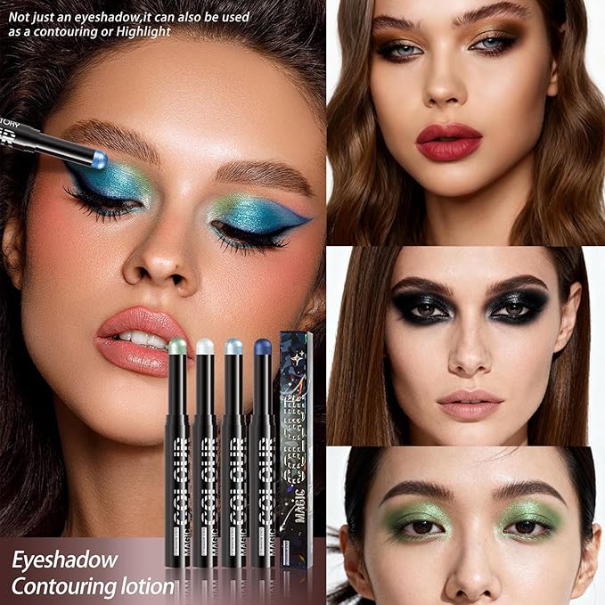 Glitter Boosted Shimmer Cream Eyeshadow Stick, Waterproof Instant Set, Creamy Texture, Non-Irritating, Ideal for Beginners & Models (01#)