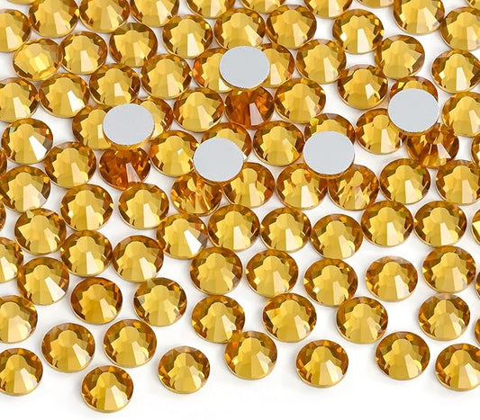 Jollin Glue Fix Crystal Flatback Rhinestones Glass Diamantes Gems for Nail Art Crafts Decorations Clothes Shoes(ss40 144pcs, Topaz)