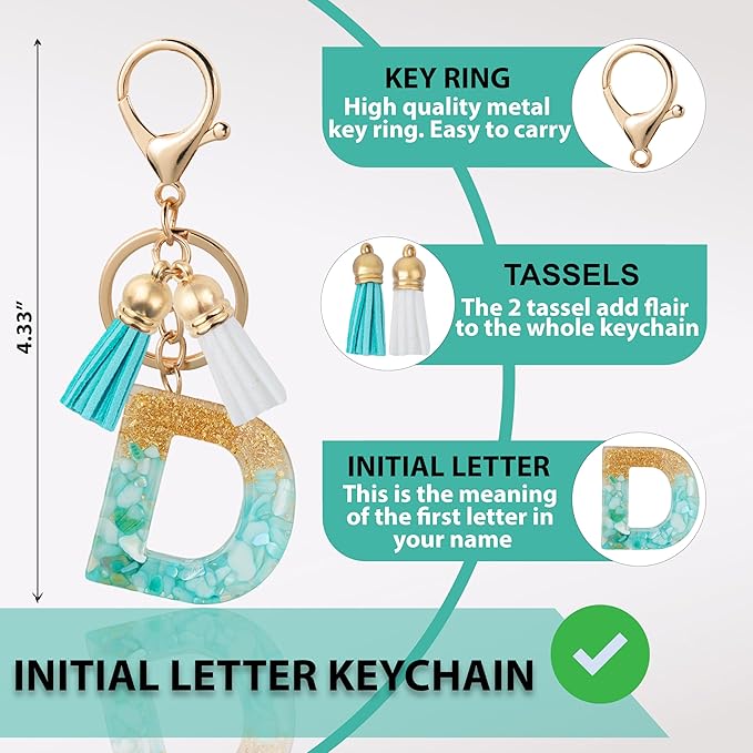 Initial Letter Keychain Cute Resin with 2 PU Tassel, Letter Keychain for Backpack Charms, Initial Keychains for Women