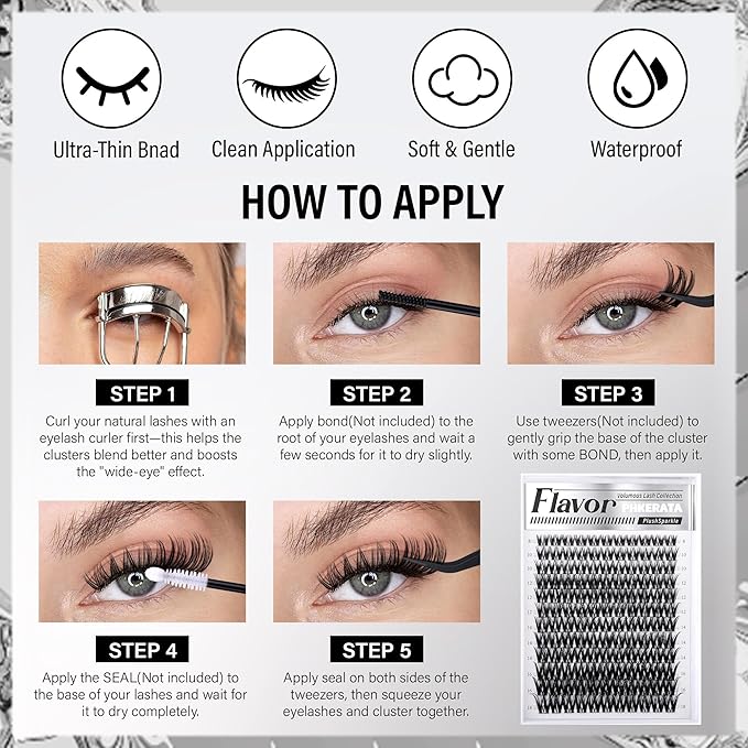 PHKERATA Flora Lash Clusters Wispy Eyelash Clusters 8-18mm Natural Cluster Eyelash Extensions Soft Volume Individual Lashes DIY Feather-Light D Curly Cluster Lashes Extension with Ultra-Thin Band