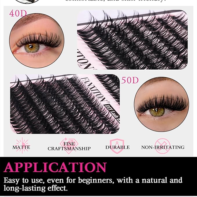 DIY Lash Extension Kit Natural Look Wispy Lash Clusters D Curl 40D+50D 14MM Eyelash Extension Kit Individual Lashes Lash Cluster Kit For Beginners (No Glue)