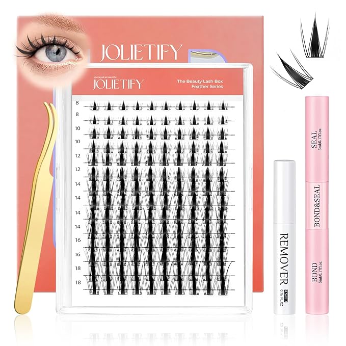 JOLIETIFY Lash Extension Kit, Manga Style, Faux Mink DIY Cluster Lashes 8-16mm, Waterproof Bond & Seal, Reusable Individual Lashes, Lash Tweezers, Eyelash Remover, Easy to Apply for Beginners