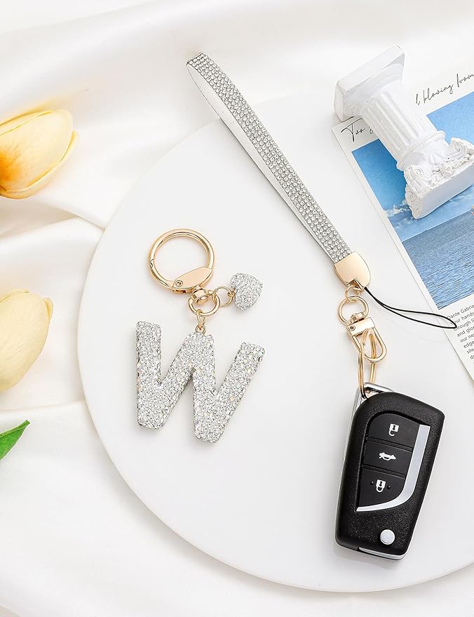 Initial Keychain for Women Girls,Bling Letter Key chain Initial with Heart,Pink Keychain Charms for Backpack Handbag
