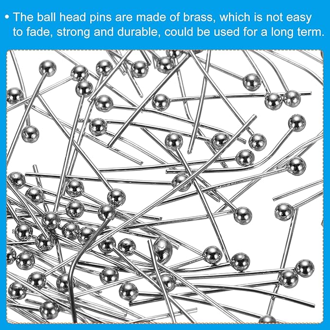 PATIKIL 100Pcs White Gold Ball Head Pins Jewelry Making 24 Gauge 18mm Wire Head Pins Brass Round Ball Head Pins Metal End Head Pins for DIY Craft Necklaces Bracelets Earrings