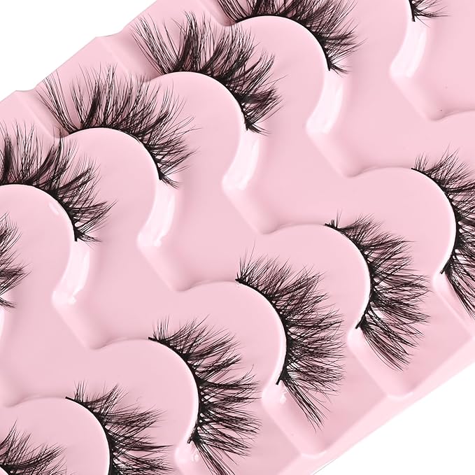 FARRED Half Lashes Cat Eye Lash Wispy Fake Eyelashes Short 7 Pairs Natural Strip Lash Fluffy Mink Fox Eye Lashes Pack Small Full Pestañas (A13 | 5-14MM)