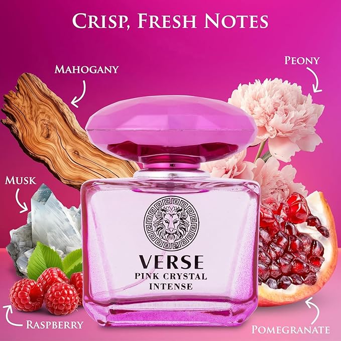 Women’s Perfume Gift Set – Verse Pink Crystal Intense, Verse Deep Blue & Valentine Milano Eau de Parfum – 3.4 fl oz Each | Fruity, Vanilla & Amber Scents | Elegant 3-Piece Set