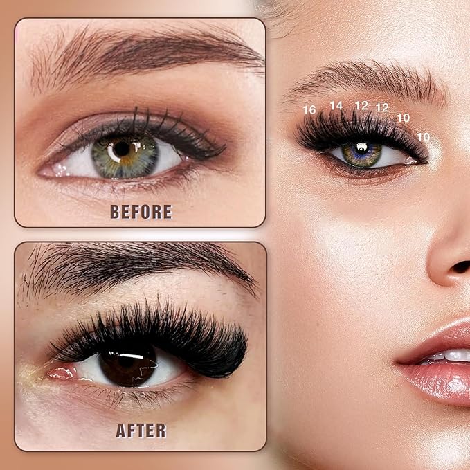 AILAISHI Lash Clusters Kit, DIY Cluster Eyelash Extensions 10‑20mm, 80D+100D, 192pcs Fluffy D Curl Natural Lashes with Bond & Seal,Tweezers–Fake Cat Eye Individual Clusters