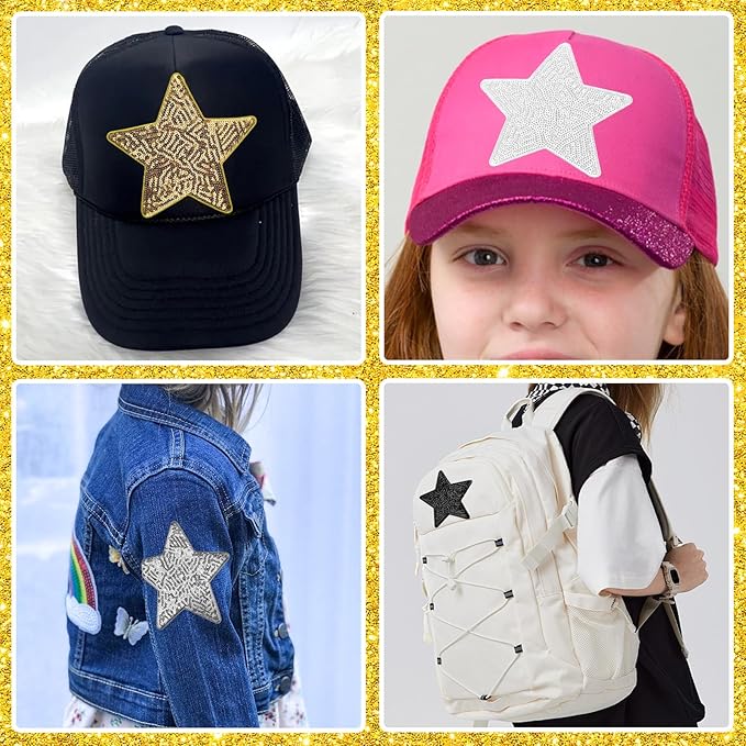 10Pcs Sequin Star Iron on Patches Large Glitter Stars Patches Embroidery Iron on Stars for Hats Clothes Backpacks Costume