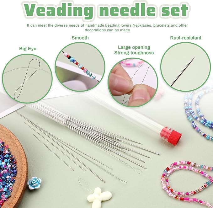 GarfxG 64 PCS Beading Needles Set Include Big Eye Collapsible, Twisted Wire Seed and Straight Beading Needles, Threaders for Jewelry Making, Sequin Embroidery Crafting DIY