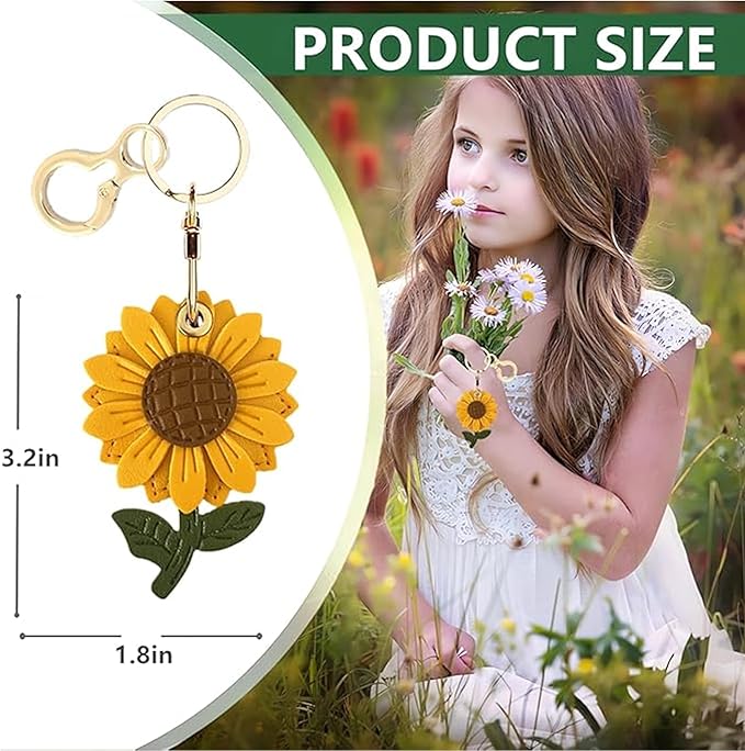 Leather Keychain Holder Case Compatible with AirTag,Cute Protective Apple Air Tag Cover with Keychain Ring,Anti-Scratch Finder GPS Tracker Case for Wallet Keys,Bag,Pets(Sunflower)