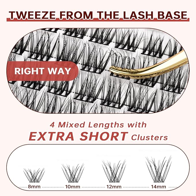 JOLIETIFY Lash Extension Kit, Natural Style, Lightweight Faux Mink 8–14mm Clusters with More Short Clusters, Delicate Wispy Look, Individual Lashes with Waterproof Bond & Seal, Tweezers & Remover
