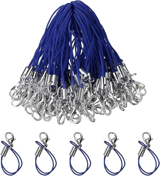 HARFINGTON 100Pcs Clasp Cords Clasp Strap Lanyard Charm Short Finger Rope with Lobster Clasp for Cellphone Cases Keychain DIY Jewelry Making, Navy Blue