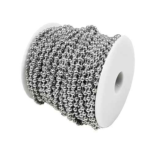 HFS(R) Ball Chain Spool Stainless Steel 304 Bead Chain with 100 Clasps for DIY Projects 100 Feet 1/8" (3.2mm) Diameter