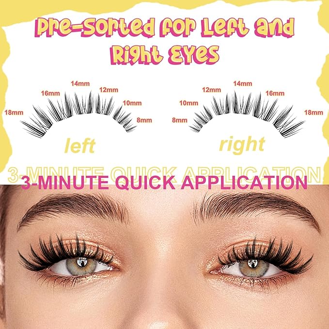 WiWiLINK Wispy Lash Clusters D Curl DIY Lash Extension Kit Natural Eyelash Clusters 8-14mm with Bond, Seal, and Remover - Invisible Band Lashes Clusters, Spike False Eyelashes, Freya Short-Kit