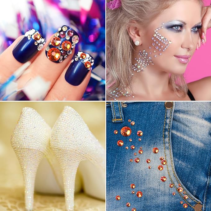 1440 Pieces Flatback Rhinestones Glue Fix Crystal Glass Diamantes Gems for Crafting Nail Art Crafts Decorations Clothes Shoes 4.0 mm (ss16, Amber)