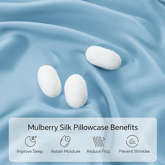 INFIIXSO Mulberry Silk Pillow Cases King Size Set of 2, Silk Pillowcase with Hidden Zipper 20"x36", Extraordinary Smooth and Soft Pillow Case for Hair and Skin(Light Blue, 2 Pack)