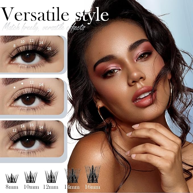 Dnrnaw Lash Clusters Kit for Sensitive Eyes - Salon-Quality DIY Eyelash Extensions, Waterproof & Hypoallergenic, | Includes 8-16mm Wispy & Fluffy Clusters, Adhesive, Seal, Tools (Natural-(black box)