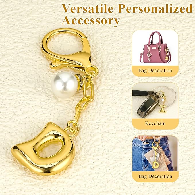 VICKHU Gold Plated Bubble Initial Letter Cute Keychain for Women Car Key Purse Decorative Keyring Handbag Charms Fashion