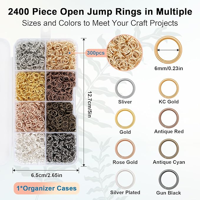 2400pcs 6mm Open Jump Rings for Jewelry Making, DIY Necklace Bracelet Earrings Keychain Craft Supplies - Metal Connector Rings (8 Colors)
