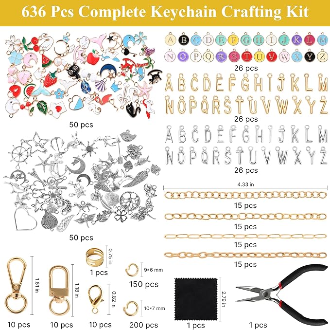 ZOYVUX 636Pcs Lip Gloss Charms Keychain Kit, DIY Bag Charm Kit with 178 Charms, 45 Keychain Hooks, 60 Extender Chains, Jump Rings and Jewelry Plier | Gifts for DIY Craft and Jewelry Making