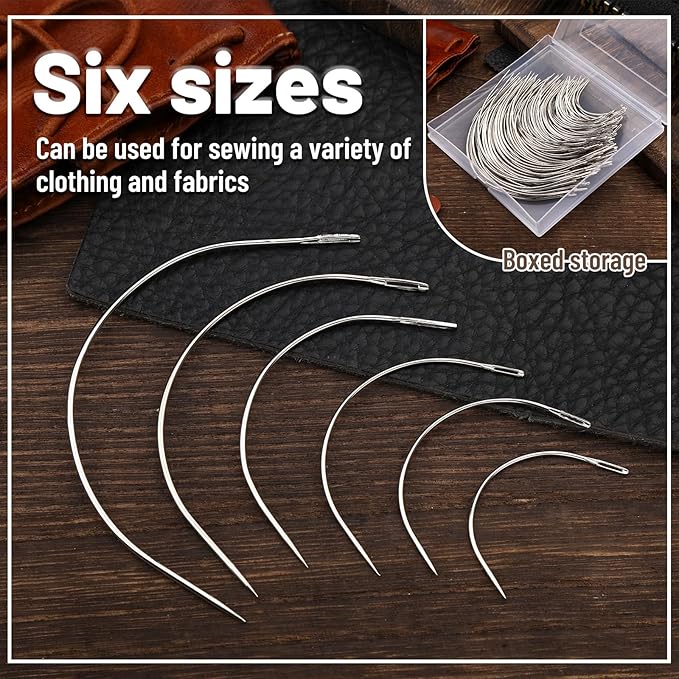 120 Pcs Leather Needles, Curved Sewing Needles, Weaving Needle for Carpet Leather Canvas Repairing, Blocking Knitting, Modelling and Crafts