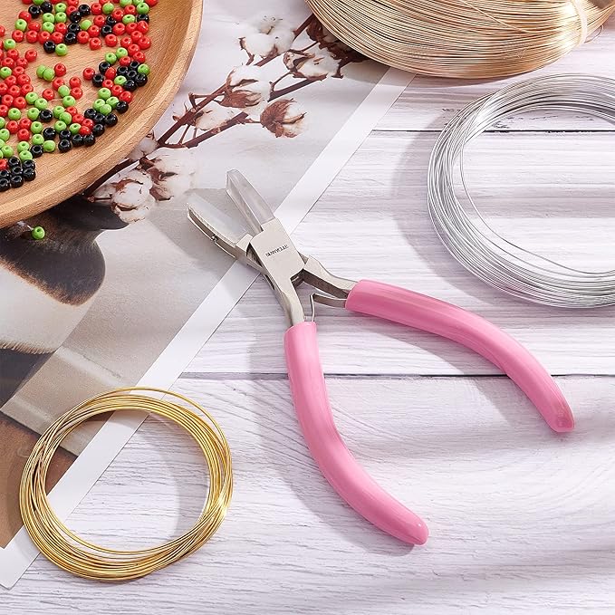 SUNNYCLUE 5.4 Inch Double Nylon Jaw Flat Nose Pliers Mini Precision Pliers Wire Forming Bending Tools for DIY Jewelry Making Hobby Projects Pink