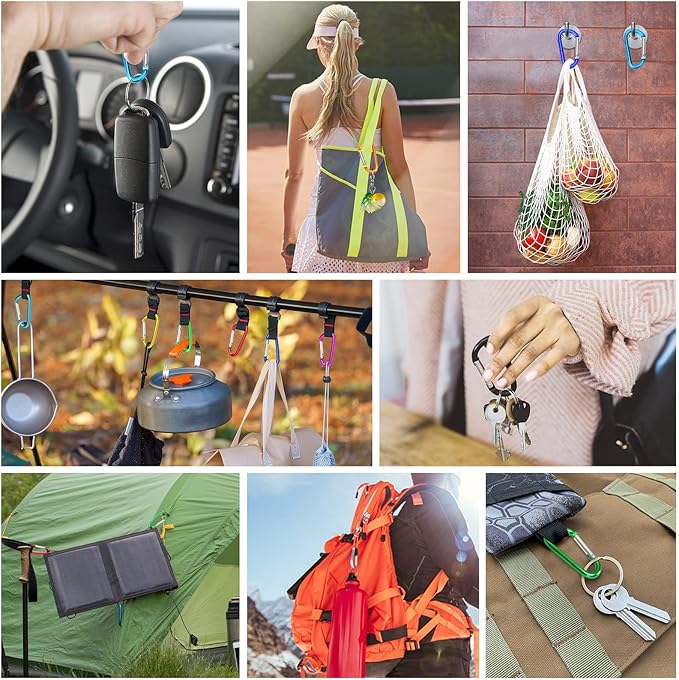 Carabiner Clips, Upins Aluminum Locking Spring Hook Keychain D Shape Heavy Duty Buckle Pack Carabiners Clip Lock Snap Hooks Backpack Clip
