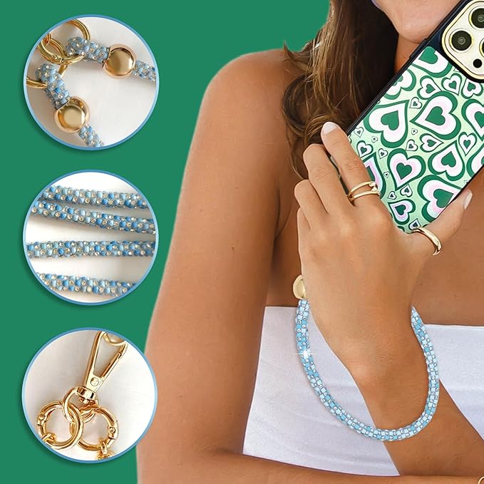Crystal Phone Strap Crossbody and Wrist Lanyard, Anti Theft Layered & Wrist Strap Cell Phone Neck for Women