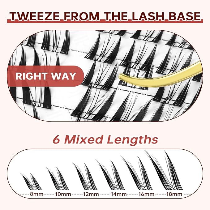 JOLIETIFY Lash Extension Kit, Foxy Style, Faux Mink 8-18mm Cluster Lashes, Bold Lifted Look, Reusable Individual Lashes with Waterproof Bond & Seal, Lash Tweezers & Remover, Easy DIY for Beginners