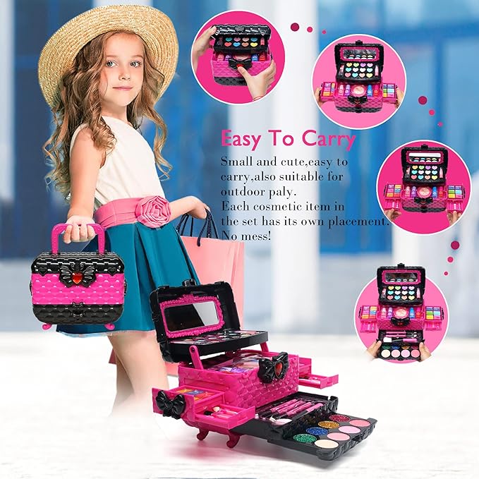 Kids Makeup Sets for Girls - Washable Makeup for Kids 8-12, Maquillaje para Niñas, Play Make Up Kit, Toys for Little Girl, Princess Toddler Kid Stuff, Ages 345679 10 Year Old Girl Birthday Gifts（Rose）
