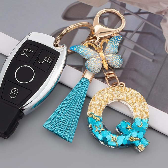 Suweibuke Cute Pink Key Chains for Women Girls, Initial Letter Keychains with Tassel, Charms for Key Purse Handbags Backpacks