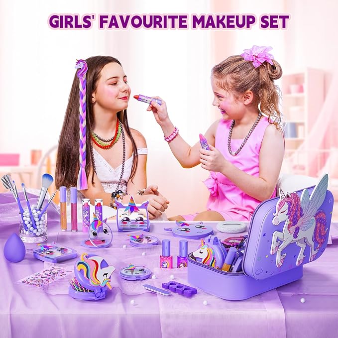 Kids Makeup Kit for Girls - Girls Makeup Kit Toys, Real Washable Cosmetic Set with Storage Case, Kids Play Makeup Set for Christmas Birthday Gift 3 4 5 6 8 10 11 12+ Years Old, Purple