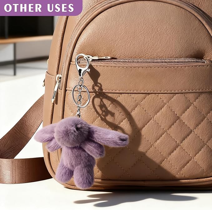 Bunny Keychain Plush 3.5'Inch Bag Charms Cute Stuff Mini Backpack Purse Charms Rabbit Key Chains Women Cute Girls Gift