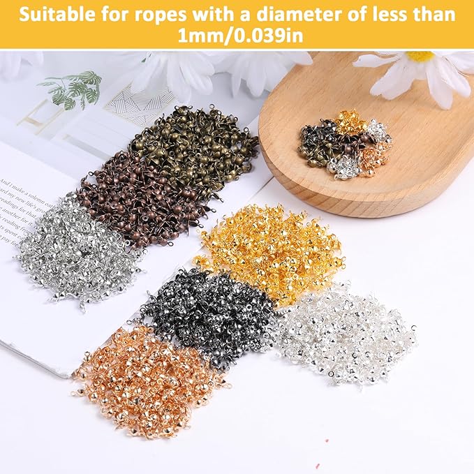 700 Pieces Crimp Beads Calotte Ends for Jewelry Making, 7 Colors Clamshell Bead Tips Open End Caps Knot Covers for DIY Bracelet Necklaces Earrings Keychains