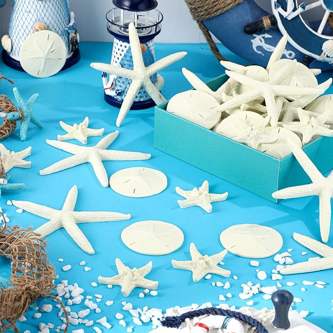 Queekay 30 Pcs Resin Starfish Sand Dollars for Crafts 2-4.7 Inch Fake Seashells Bulk Large White Sand Dollar Ornament for Beach Mermaid Birthday Wedding Christmas Party Decor DIY Craft Supplies
